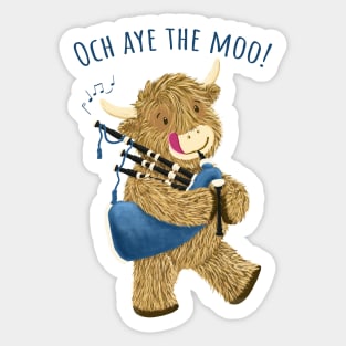 Wee Hamish Scottish Highland Cow And Bagpipes Says Och Aye The Moo! Sticker